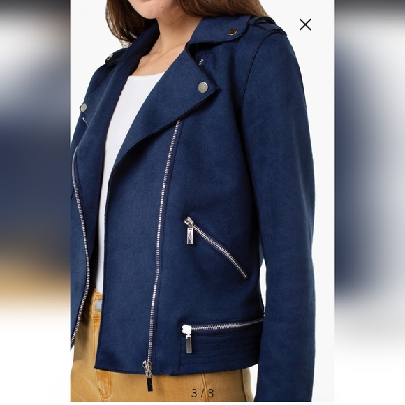 Liverpool Faux Suede Moto Jacket with Silver Detailing - Picture 3 of 13